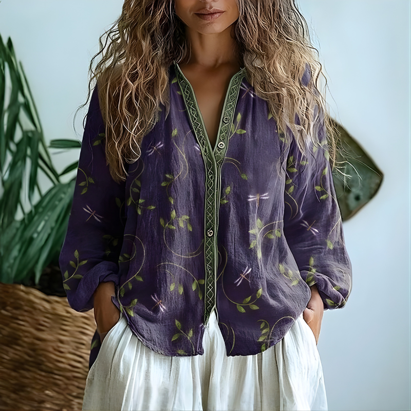 Toinette™ Vintage Blouse With Leaf Print
