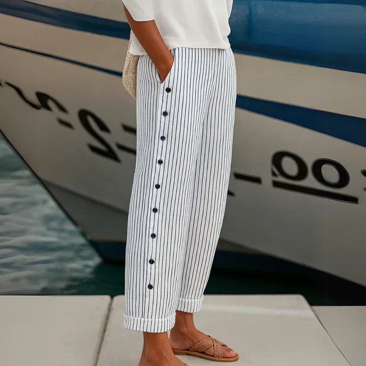 Megan™ Seabreeze Stripe Button Trousers